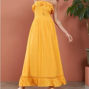 New York & Company Strapless Smocked Ruffle-Top Maxi Dress